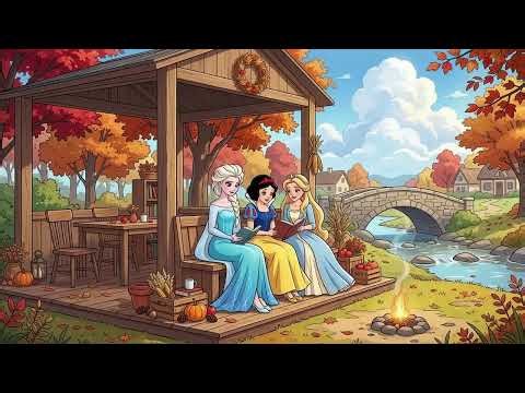 Peak Fall Riverside with Disney Princess 🍂 Lofi Beats for Study & Work 📚 Fall Fireplace Pavilion