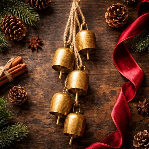 Rustic Gold Vintage Cow Bells on Jute Rope Hanging Christmas Wreath Decor Wind Chime - Etsy