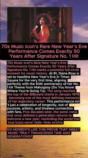 At 81, Diana Ross Celebrates 50 Years Since Her No. 1 Hit With NYE Performance #dianaross #news