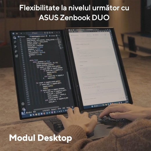2.1K views · 13 reactions | Comută cu ușurință de la modul 2 ecrane la modul Desktop în orice moment cu #ASUS #Zenbook DUO!  Experimentează multitasking-ul fără efort, pentru toate cerințele  tale. Ce mod este preferatul tău, 2 ecrane sau Desktop?  #ZenbookDUO #LetsDUOit #OriundeOricandDUO | ASUS | Facebook