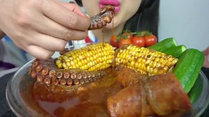 ❤️SAS❤️ on Instagram: "ASMR EATING SOUNDS. This is as tender as it gets!! Octopus in seafood sauce. Cooking tutorial included in this video, link in bio👆☺️. . . . #asmr #asmrfood #asmreating #eatingsound #octopus #seafoodsauce #cooking #youtube"