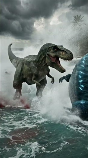 T-REX vs MOSASAURUS: The Tragic Final Hunt 🦖🌊 #shorts