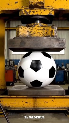 Applying pressure on a football using a 10-ton hydraulic press ⚽ #viral #football
