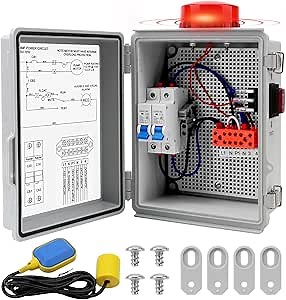 Septic Pump Alarm，Sump Pump Alarm with Pump Control Panel， High Water Septic Tank Alarm Featuring 110DB Water Level Alarm，Indoor/Outdoor Alarm Light for Sump,