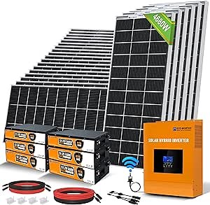 ECO-WORTHY 4680Watt 18.72KWH 48V Off Grid Solar System Complete Kit Pro for Home Shed with 15KWH Lifepo4 Battery（6pcs 48V 50AH Lifepo4）,Solar Panels for Homes with Solar Mount MPPT Hybrid Inverter