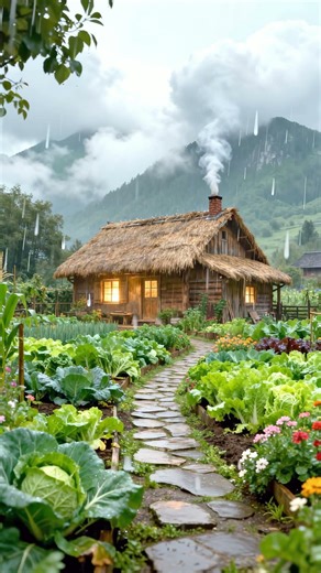 Relaxing Music & Rain Sounds | Cozy Cottage Garden in the Mountains #healing #relaxing #relax #rain