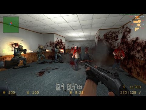 CS:S (v34) - Gameplay with 23 Bots, but it's a Zombie Mod with ∞ ammo* [2rooms] (TSA)