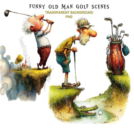 Funny Old Man Golf PNG Clipart: 20 Whimsical Senior Graphics Transparent Background (digital Download) - Etsy