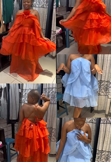 Our baby girl is back and we have started hitting the streets chic babe! Cute story: she didn’t want to fit these dresses but ended up loving the orange 🤭😍 Since we saw the short edition of your fave, here’s how they both look on Poppie. She is wearing an M in the long orange and an L in the short light blue. Prices 🧡 R380 each 💙 R280 each Runner fee: R100 weekly orders and R120 weekend orders excluding delivery. Clients are liable for their own delivery except Lesotho orders. WhatsApp us to