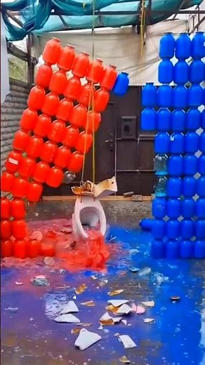 Epic Color Splash Challenge: Red vs Blue Water Jug Showdown #shorts #foryou #youtubeshorts #short