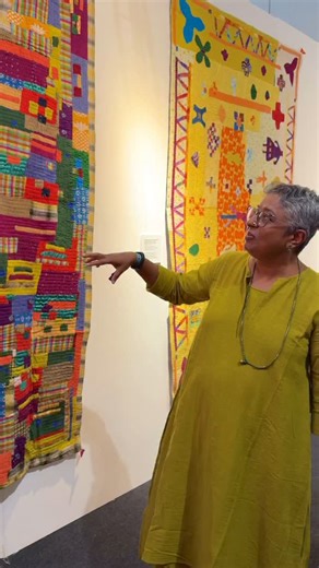 Alice Caroline | Liberty Fabric & Sewing on Instagram: "The extraordinary quilts on this stand were created by the Siddi women of Karnataka - descendants of African Indians brought to India through the slave trade. The Siddis have kept their rich traditions alive, including the art of quilt-making though it remains largely undocumented. Originally made for family use, these quilts now hold something even more profound: personal histories, self-expression and stories of resilience. The quilt in t