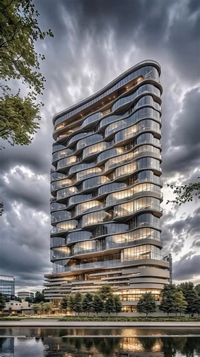 Mr. Plan | Facade • Plan • Interior Design on Instagram: "✨A sculptural glass facade rising above the city… 🌿This modern high-rise blends fluid architectural lines with transparency, light, and urban elegance… 😍Designed to reflect the sky, the city, and the future of contemporary architecture… #architecture #modernarchitecture #architecturephotography #luxuryarchitecture #contemporary"