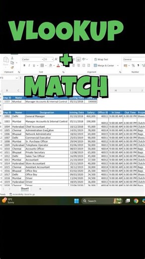 VLOOKUP + MATCH Function in excel | Excel Tips & Tricks | #excel #shorts