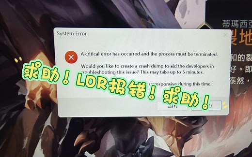 LOR游戏报错，崩溃转储，求助