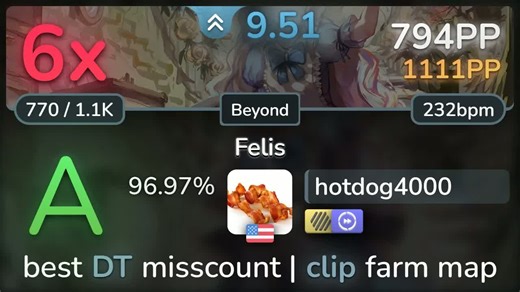 🔔 9.5⭐ hotdog4000 | M2U - Felis [Beyond]  HDDT 96.97% | 794pp 6❌ - osu!