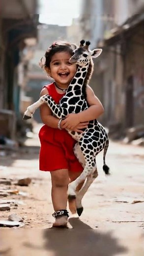 💛Baby giraffe and little girl heart touching story #ai #baby