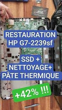 HP G7-2239sf laptop upgrade: adding an SSD, disassembling, cleaning, and replacing thermal paste.