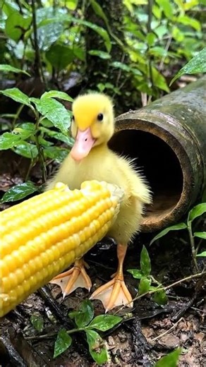 “giving food to a cute duckling.