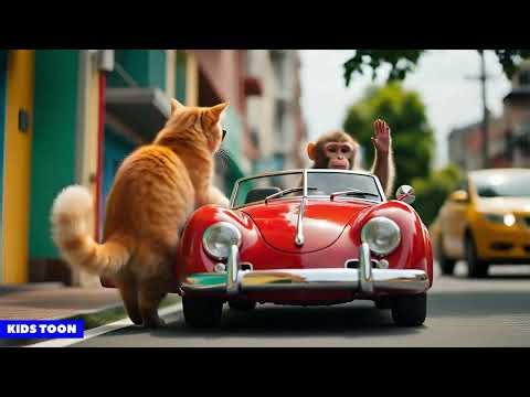Orange Cat & Monkey’s Amazing Day: Cooking, Car Ride & Market Adventure | Animated Short viral Story