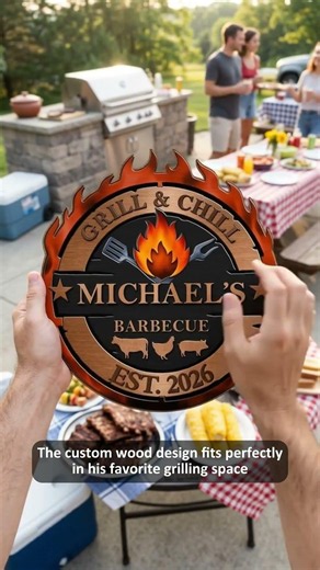 🎁 Surprise the grill master in your life with a cool custom barbecue wooden sign for his yard.
