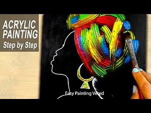 Acrylic Painting for Beginners- BLACK WOMAN - Neon Acrylics - Abstract (Easy Painting Tutorial)