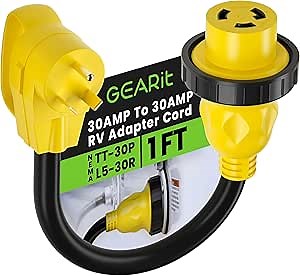 30 AMP Male (NEMA TT-30P) to 30 AMP (NEMA L5-30R) Female Twist Lock RV Dogbone Generator Adapter Cord, 1 Foot