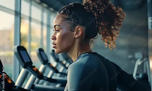 Young woman exercising on a treadmill in a gym