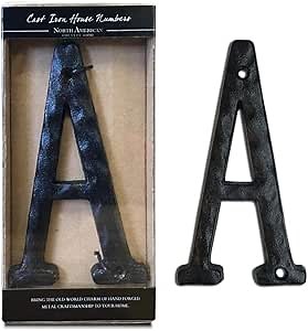 NACH House Numbers for Outside, 5.5 inch Black Address Numbers for House - Letter A - Rustic Mailbox Letters and Numbers for Outside with Mounting Hardware