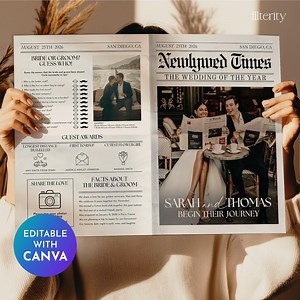 Wedding Newspaper Template With Photo, Wedding Newspaper Template, Wedding Program, Newlywed Times, Editable Newspaper Itinerary, Marriage - Etsy