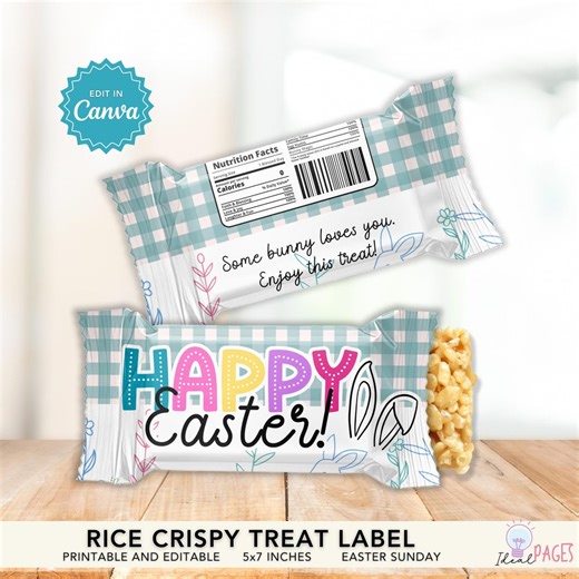 Blue Easter Bunny Rice Crispy Treats Label, Rice Crispy Wrapper Template, Egg Hunt Party Decor, Easter Classroom Favor, Spring Party Favor - Etsy