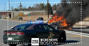 Truck flies through air before crashing and catching on fire on I-95 in New Hampshire