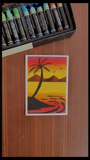 🌴 Easy Sunset Beach Scenery Drawing with Oil Pastels | Satisfying Art