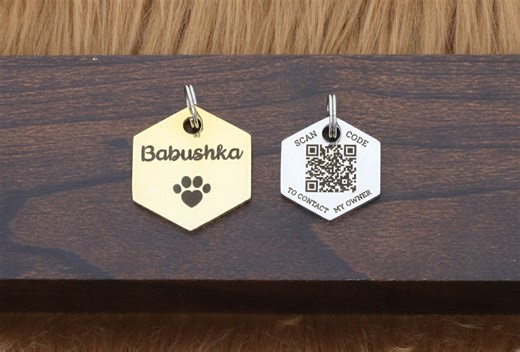 Scannable QR Code Dog Tag, Custom Engraved Pet ID Charm - Etsy
