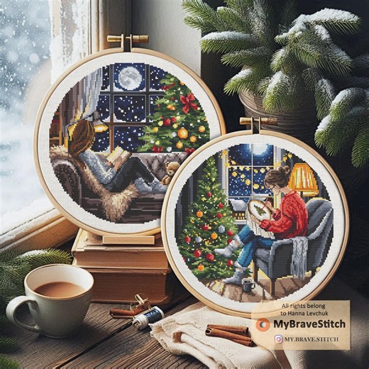 Set of Two Girls by Christmas Tree Cross Stitch Pattern ( Digital PDF Download) - Etsy