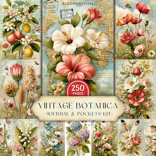 Vintage Botanica Junk Journal Kit, 250 Floral Ephemera Pages & Pockets (digital Download) - Etsy