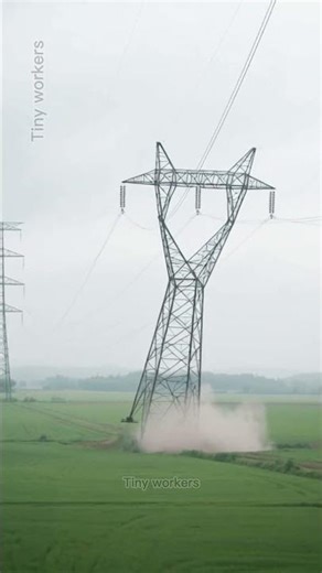 Workers flee as giant transmission tower collapses #viralvideo #shortvideo #shorts