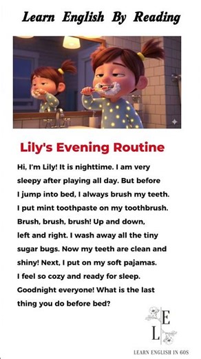 Learn English by Reading: Evening Routine 🪥🌙 #shorts #english #story