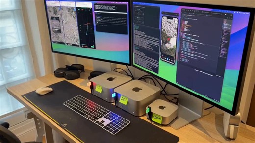 An American commercial pilot spent $4,000 on two Mac Studios and a Mac Mini during a long layover in Dubai. Put them on his desk at home. Labeled each one with a sticky note: UI/UX. DEV. ADMIN.Two monitors above the setup. One showed a satellite map of Rome. The other a target lock reticle over the Trevi Fountain, with coordinates and an altitude readout flashing in orange.He posted a 12 second clip of it on Reddit. Caption: new UI I built with Claude Code on my layovers, thoughts?The thread deb