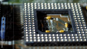 Socket for installing a processor on a vintage motherboard close-up