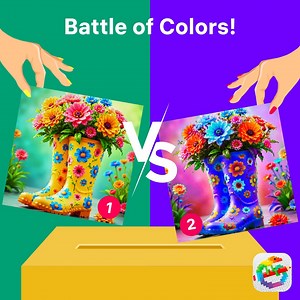 Choose which boots bloom brighter for you 💛💜 Write 1 or 2 and see which side wins the color showdown 👇🏼👇🏼 | Pixel Art - Color by Number
