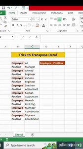 1.6K views · 17 reactions | Trick to Transpose Data! #exceltipsandtricks #exceltutorial #exceltutoring #exceltipsandtricks #excelvideos #exceltraining #foryou #foryoupage #AdvanceExcelCourse #AdvanceExcel #AdvanceExcelTraining #excelhacks #zunairaexcellab #zunairatahir | Excelling At Excel | Facebook