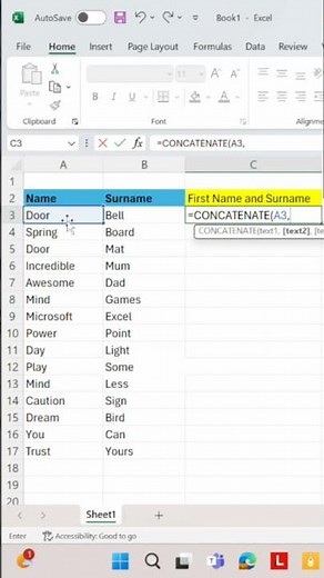 How to use CONCATENATE function in Excel. #excelworld #exceltech #excelfansonly