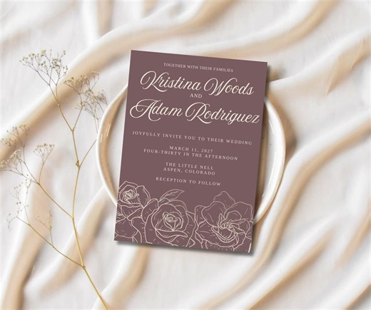 Dusty Rose, Rustic, Romantic Wedding Invitation, Digital Download - Etsy