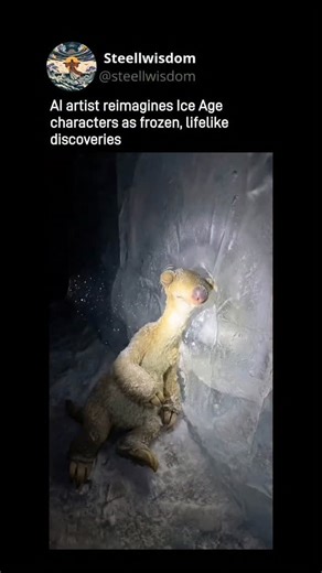 Entertainment | Business | Tech on Instagram: "A man used AI to bring frozen Ice Age characters to life, creating realistic, lifelike versions as if they were discovered in the ice today. Familiar figures suddenly feel ancient and real, blurring the line between imagination, history, and technology. A glimpse at how AI can reshape the way we see the past. Follow (us) @steellwisdom for daily content like this! No copyright intended. All footage and music belong to their rightful owners. Cresirs: