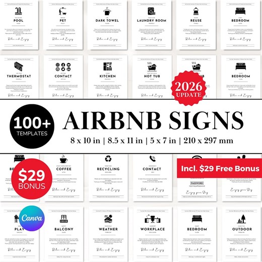 Airbnb Signs Templates, Airbnb Signs Canva Bundle, Signs Canva Templates for Airbnb Hosts, Airbnb Signs Templates Bundle - Etsy