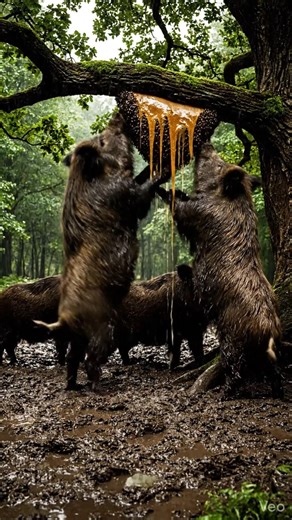 Wild Boars Discover a Honey Tree 🍯🐗