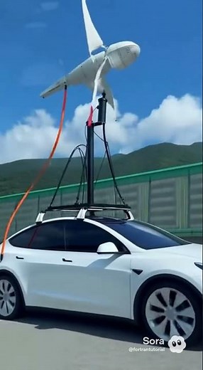 [AI] 풍력발전으로 주행하는 테슬라 자동차 #sora2 #tesla #windpower #cars
