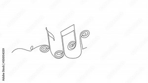 Self drawing animation of single one line draw music note. Musical symbol in one linear minimalist style. Abstract wave melody. Outline sketch of sound. Continuous line draw. Full length animated