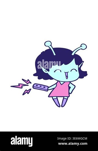 bobbing motion animation of cartoon alien girl laughing with remote control Stock Video Footage - Alamy