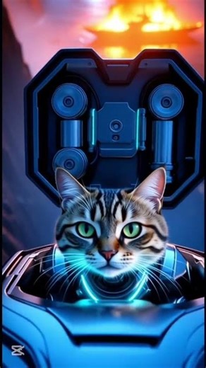 Silky Cat: Robo-Cat Rescue on the Burning Cliff#SilkyCat #RoboCat #FelineRescue #AIcollar